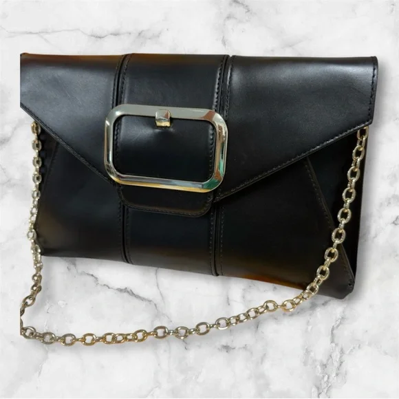 Banana Republic Black Clutch Silver Chain &Buckle Purse Handbag NWT old stock - Picture 2 of 9